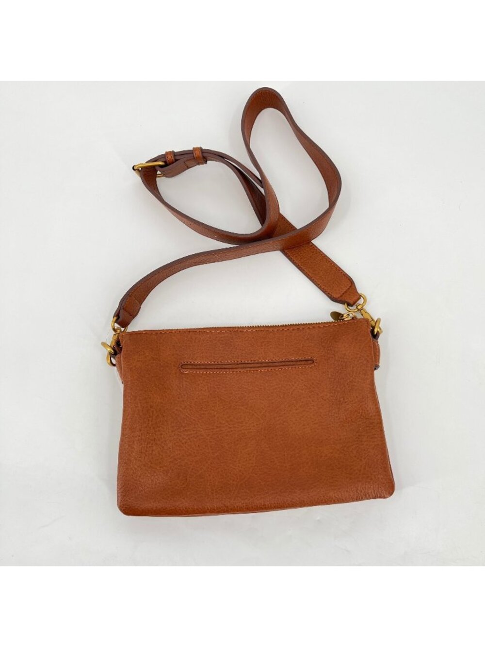 Style & Co Double Compartment Crossbody Bag Cognac Brown Faux Leather Purse